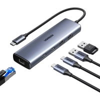 Разветвитель USB UGREENCM512(45320)USB-C to2xUSB-A/2xUSB-C/RJ45/USB-C-PD,ср