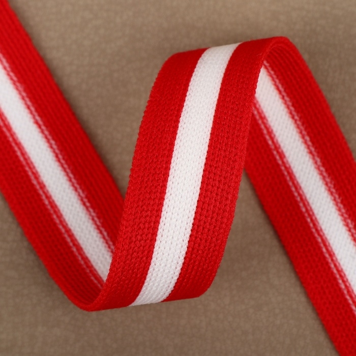 Тесьма трикотажная лампас 20 мм, 9,1 ± 0,5 м, цвет красный/белый