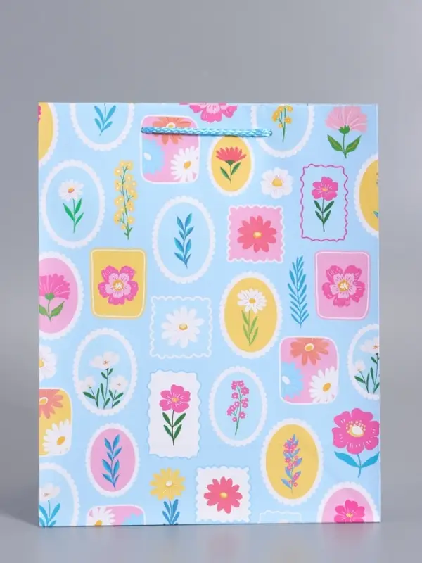 Пакет подарочный ламинированный "Цветы в рамке" 26 х 12 х 32 см