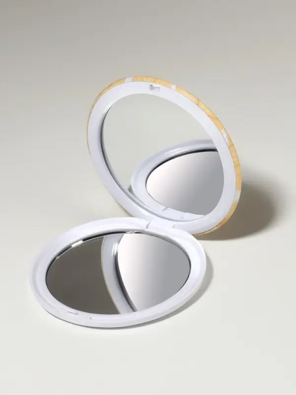 Зеркало складное &laquo;Нежность&raquo;, d=7.5 см, с увеличением х2, жёлтое