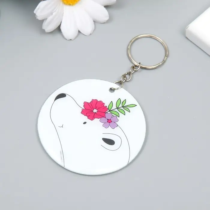 Брелок PVC Брелок PVC "Белый мишка с цветочным венком" 6,2х6,2 см