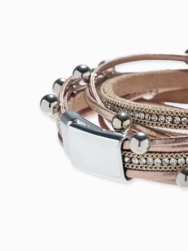 Браслет кожаный на магните &laquo;Бусинки&raquo;, L=38 см, белый, бежевый в серебре