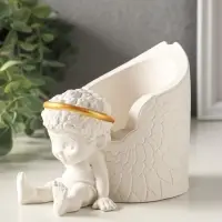 Карандашница "Ангел" 12х10 см, гипс, белый с золотом