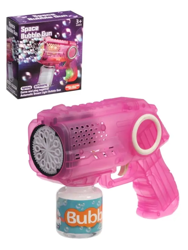 Генератор мыльных пузырей "Космический Бластер", световые эффекты, цвет розовый