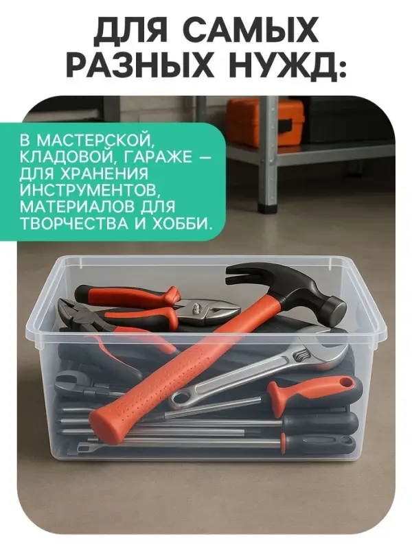 Ящик пластиковый для хранения, с крышкой, объём &mdash; 16 л, прозрачно-матовый