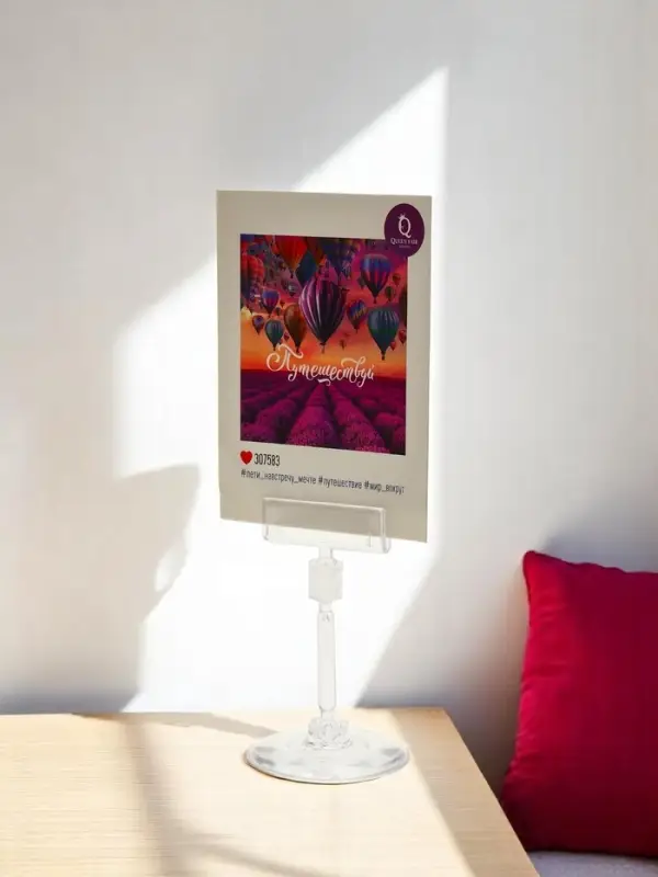 Ценникодержатель на круглой подставке, пластик, ножка 5 см, 5&times;5&times;8.5 см, прозрачный