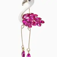 Брошь "Фламинго", кристалл, ноги двигаются, цвет бело-малиновый золоте