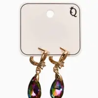 Серьги со стразами &laquo;Иллюзион&raquo;, капля на овале, бело-бензиновые в розовом золоте