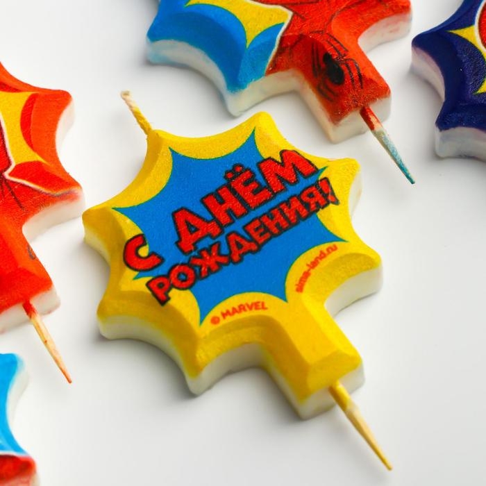 Свеча в торт набор  Свеча в торт набор "С Днем Рождения" 5 шт., Человек-паук