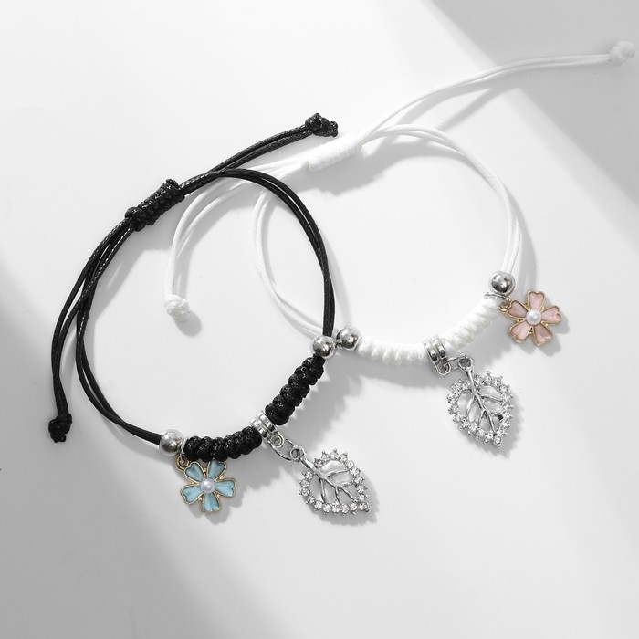 Браслеты «Неразлучники» цветы с листьями, цветные, 7 см