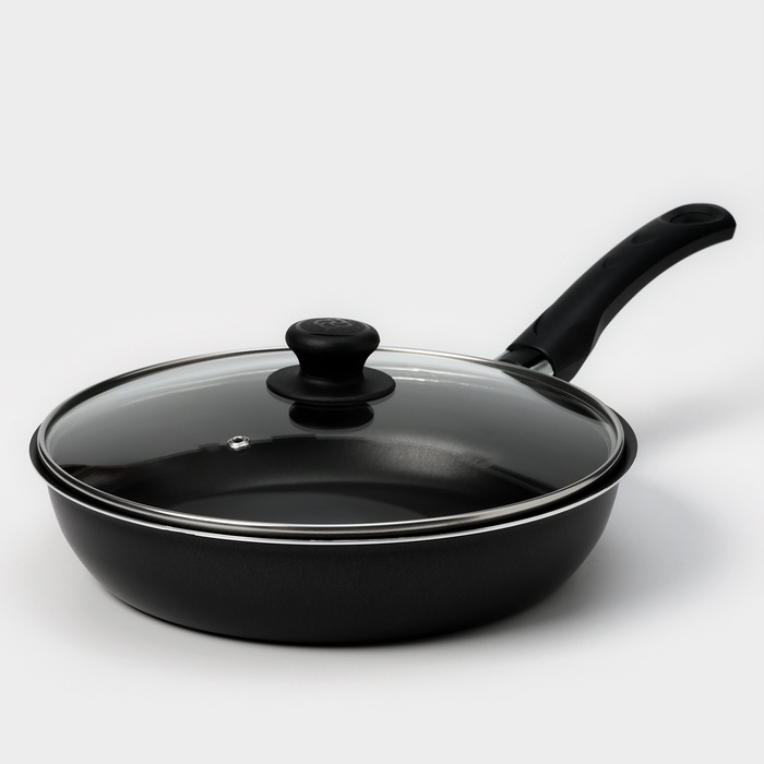Сковорода «Классика атлас», d=24 см, пластиковая ручка, стеклянная крышка, антипригарное покрытие, цвет чёрный Сковорода «Классика атлас», d=24 см, пластиковая ручка, стеклянная крышка, антипригарное покрытие, цвет чёрный