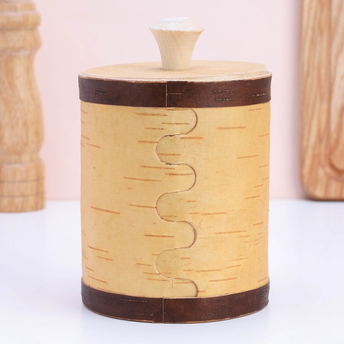 Туес  &laquo;Мишка с пчелкой&raquo;, 11&times;11&times;12 см, береста