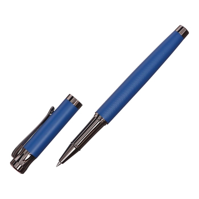 Ручка подарочная роллер в кожзам футляре Офис корпус синий Ручка подарочная роллер в кожзам футляре Офис корпус синий