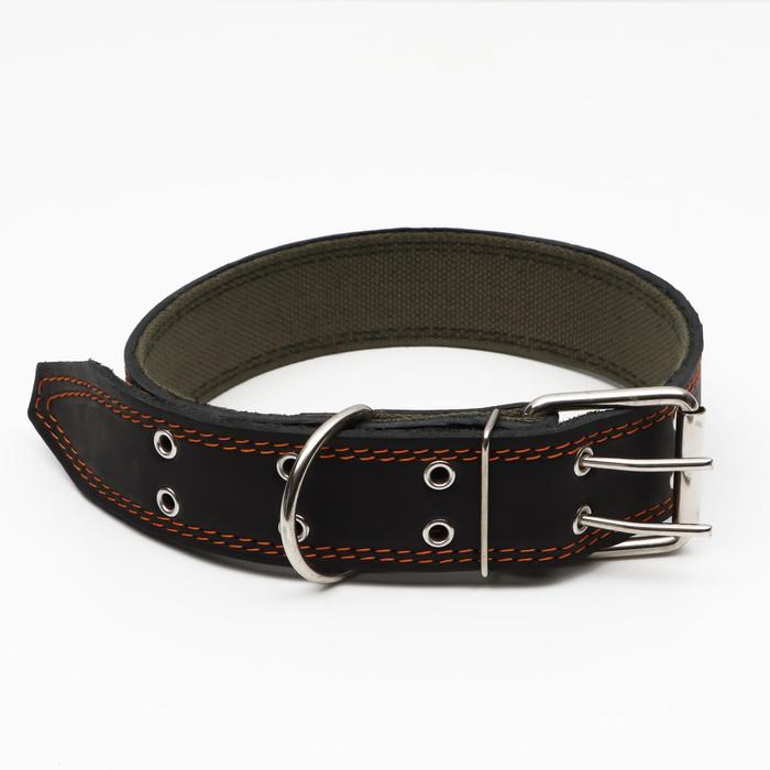 Ошейник комбинированный кожа/брезент, 83 х 4.5 см,  ОШ 50-70 см, чёрный Ошейник комбинированный кожа/брезент, 83 х 4.5 см,  ОШ 50-70 см, чёрный