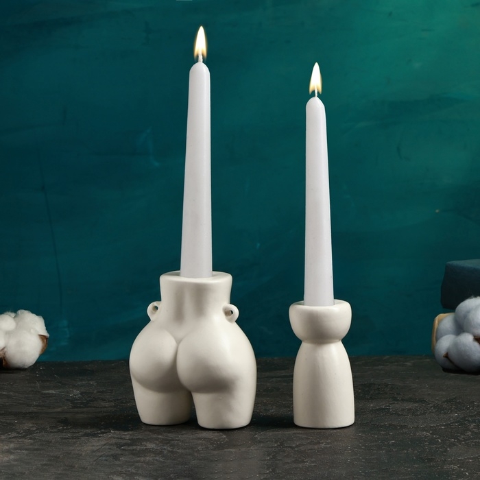 Набор подсвечников Набор подсвечников "Марта и Лунд" белый глянец, 2шт/4х8см/10х8см