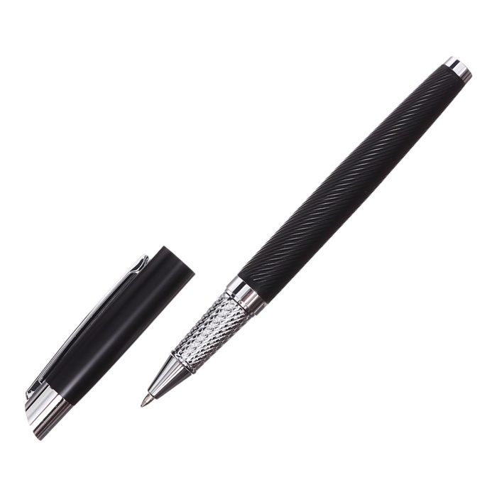 Ручка подарочная роллер в кожзам футляре Карбон корпус черный/серебро Ручка подарочная роллер в кожзам футляре Карбон корпус черный/серебро