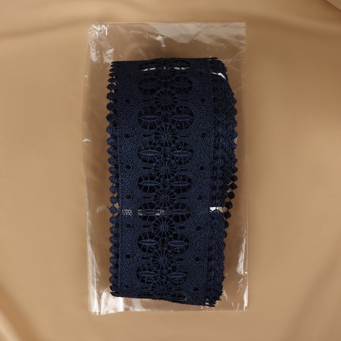 Кружево гипюровое, 83 мм × 11 ± 1 м, цвет тёмно-синий Кружево гипюровое, 83 мм × 11 ± 1 м, цвет тёмно-синий