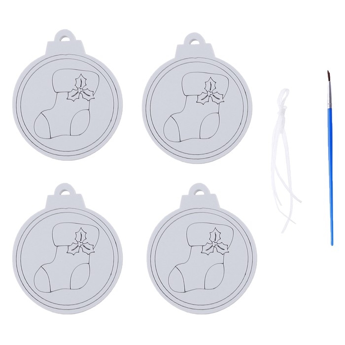 Ёлочное украшение под раскраску «Носок» 4 шт., кисть Ёлочное украшение под раскраску «Носок» 4 шт., кисть