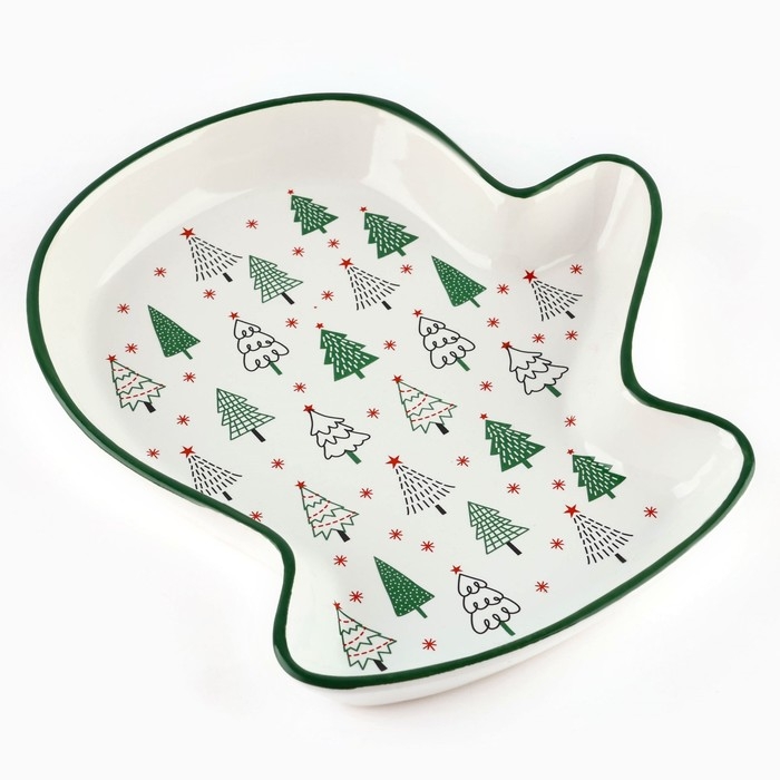 Новый год! Блюдо новогоднее керамическое «Зимний лес», 20х17.5х3 см, цвет белый Новый год! Блюдо новогоднее керамическое «Зимний лес», 20х17.5х3 см, цвет белый