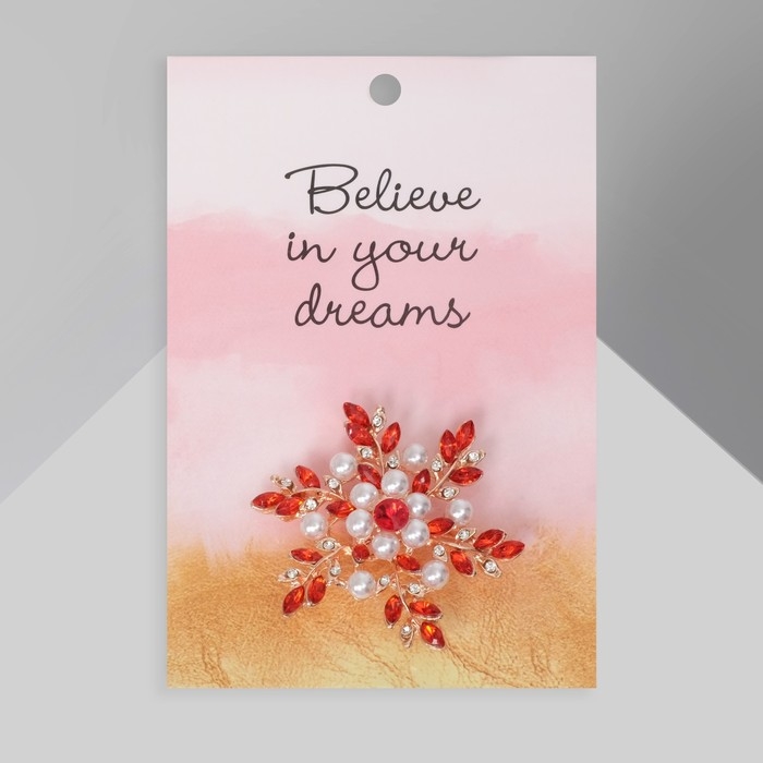 Брошь &laquo;Цветок&raquo; полярный, цвет красно-белый в розовом золоте