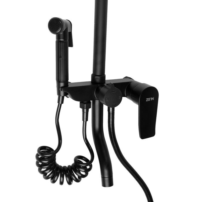 Душевая система ZEIN Z3864, смеситель, верхняя, ручная и гигиеническая лейка, латунь, черная Душевая система ZEIN Z3864, смеситель, верхняя, ручная и гигиеническая лейка, латунь, черная