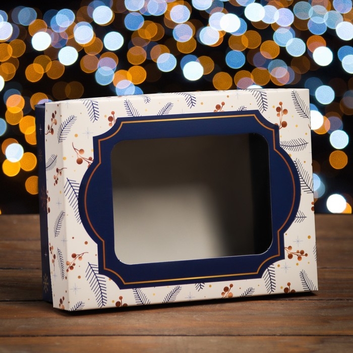 Новый год. Коробка подарочная новогодняя складная, крышка-дно, с окном Новый год. Коробка подарочная новогодняя складная, крышка-дно, с окном "Happy New Year" 16,5 х 12,5 х 5,2 см