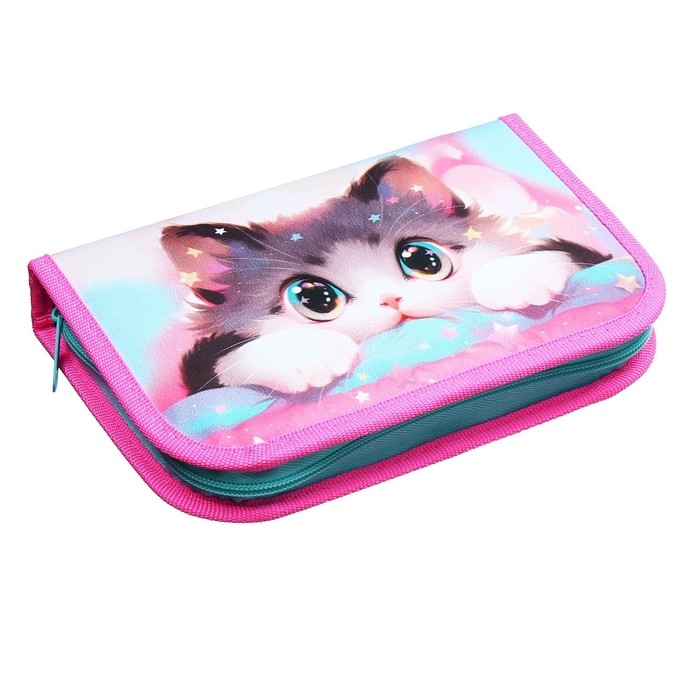 Пенал 1 секция, 130 х 210 х 40 мм, 2 откидные планки, тканевый, Calligrata TOP, Content Пенал 1 секция, 130 х 210 х 40 мм, 2 откидные планки, тканевый, Calligrata TOP, Content "Котик корея"