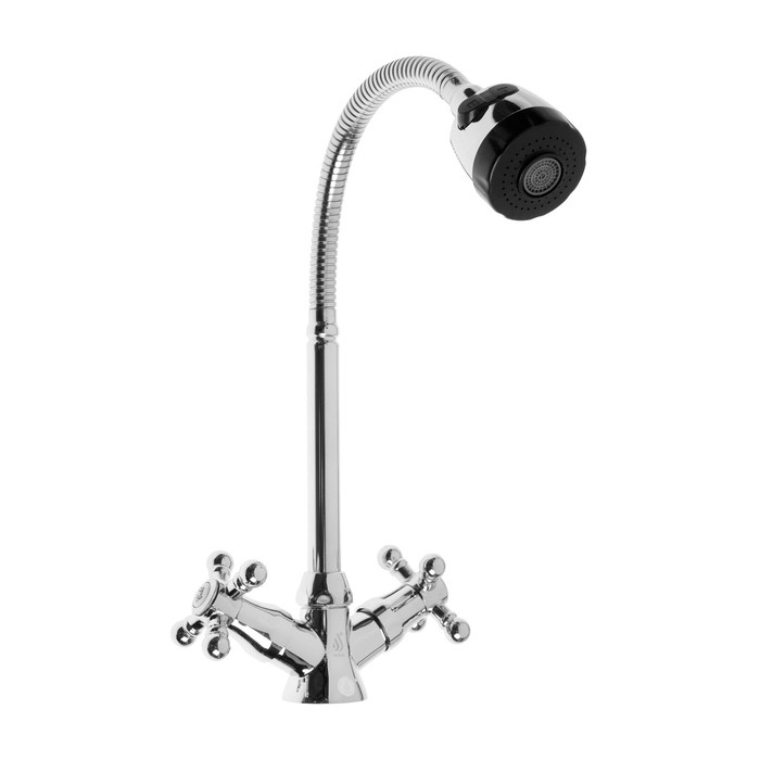 Смеситель для кухни  Смеситель для кухни "ЦС-СМ СМ511710", двухвентильный, гибкий излив, латунь, хром