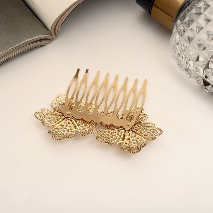 Гребень для волос "Либерти" горный цветок двойной, 5х6,5 см, золото