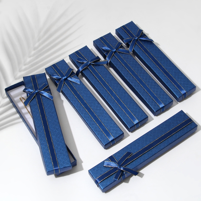 Коробочка подарочная под браслет/цепочку/часы «Бантик» стёганый принт, 21×4, цвет синий Коробочка подарочная под браслет/цепочку/часы «Бантик» стёганый принт, 21×4, цвет синий