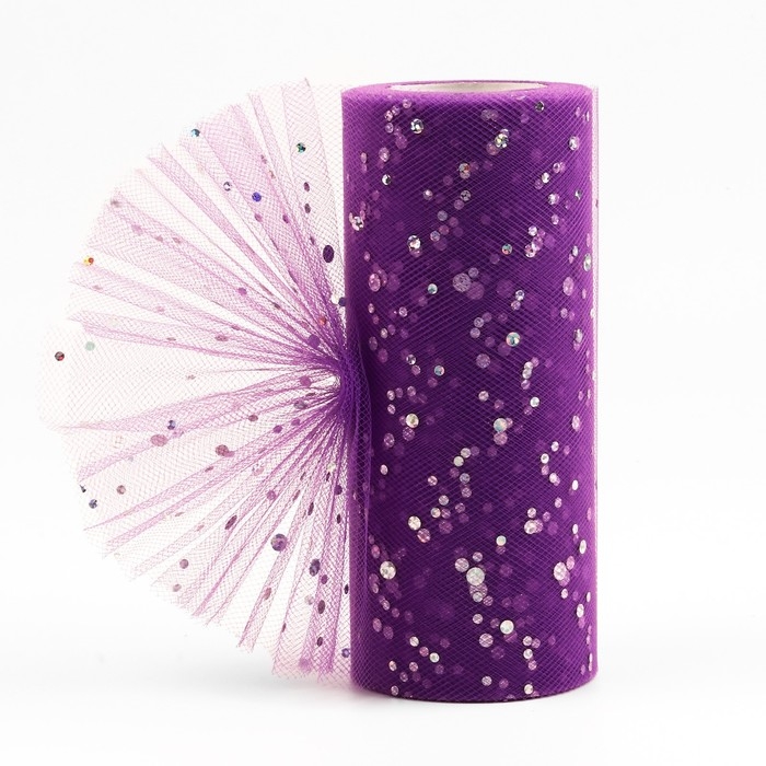 Фатин с блёстками, 15 см, 11 ± 1 г/кв.м, 23 ± 1 м, цвет фиолетовый №27 Фатин с блёстками, 15 см, 11 ± 1 г/кв.м, 23 ± 1 м, цвет фиолетовый №27