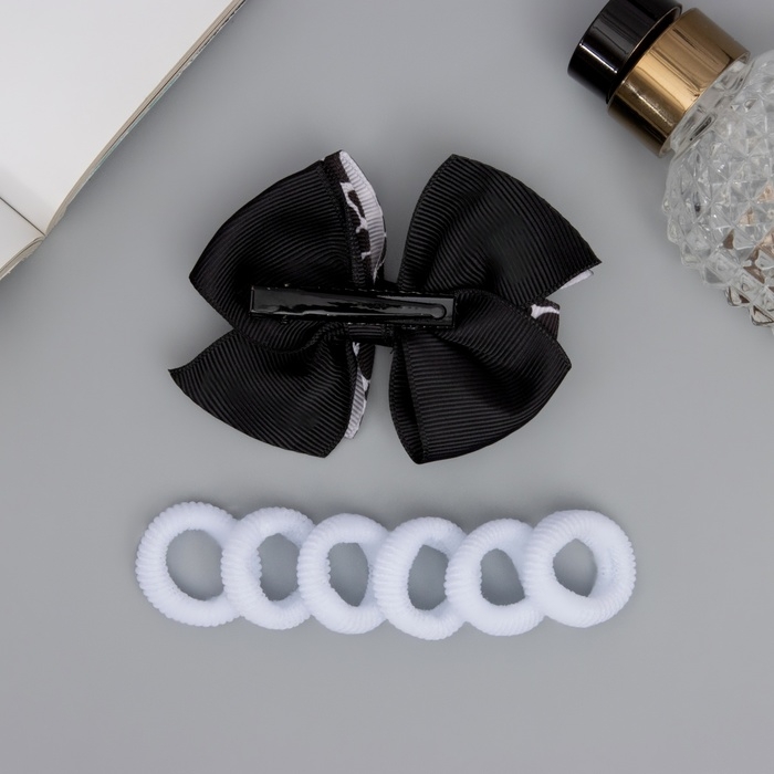 Набор для волос Набор для волос "Сьюзи" (зажим 8 см, 6 резинок 2,5 см) пятна стиль, чёрно-белый