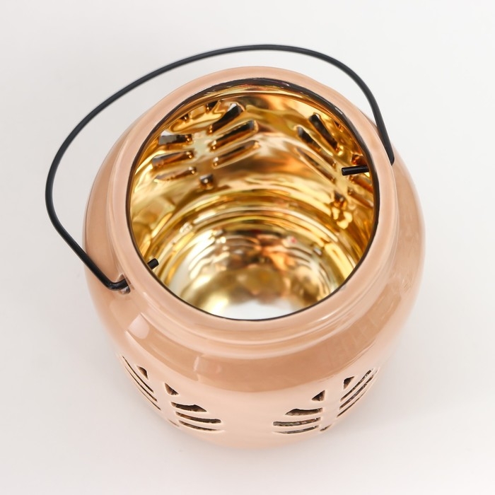 Подсвечник керамика на 1 свечу Подсвечник керамика на 1 свечу "Фонарь. Листья" внутри золото МИКС 11,5х9,5х9,5 см