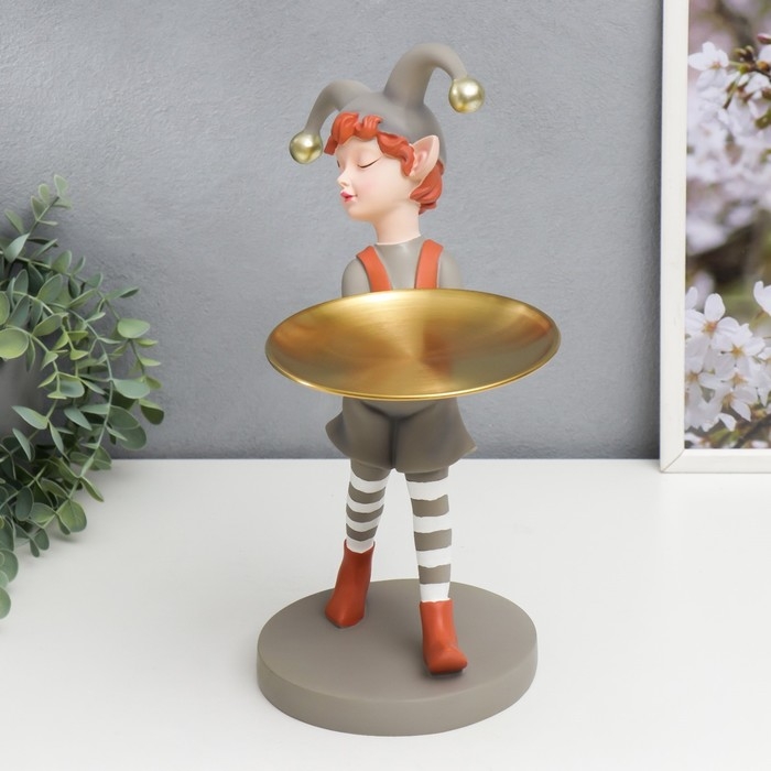 Сувенир полистоун подставка  Сувенир полистоун подставка "Малыш в костюме скомороха" оранжево-серый  33х14,5х21 см
