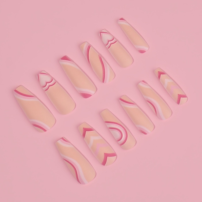 Накладные ногти «Грация», 12 шт, с клеевыми пластинами, форма балерина, цвет бежевый/розовый Накладные ногти «Грация», 12 шт, с клеевыми пластинами, форма балерина, цвет бежевый/розовый