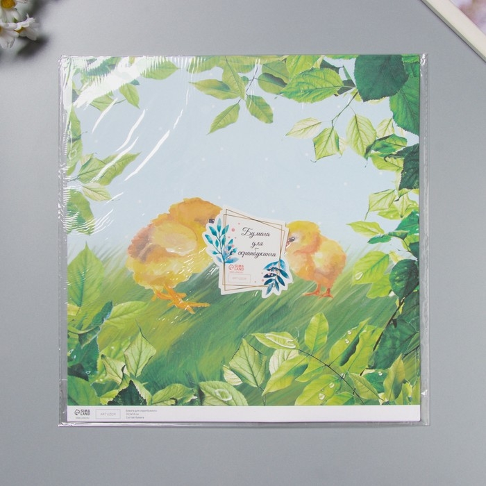 Бумага для скрапбукинга Бумага для скрапбукинга "Цыплята на траве" плотность 180 гр набор 5 шт 30,5х32 см