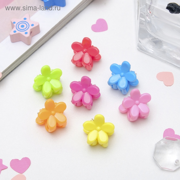 Краб для волос  Краб для волос "Мини" (набор 100 шт) цветочек колор, 1 см, микс