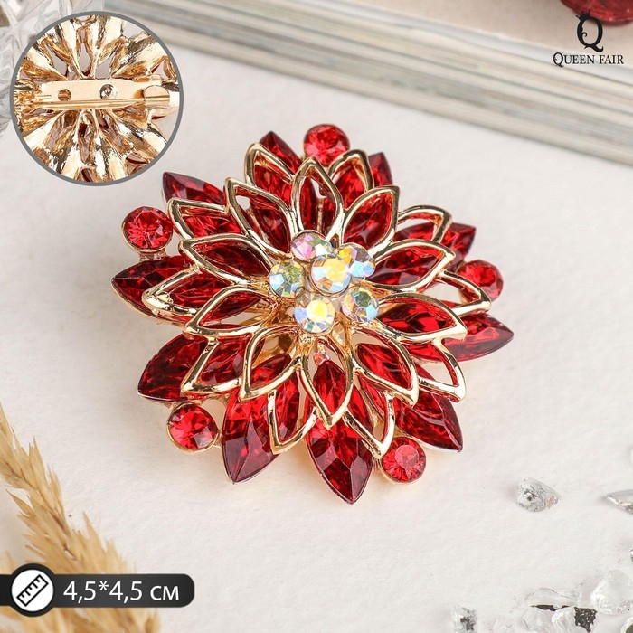 Брошь «Цветок» хризантемы, цвет красный в золоте Брошь «Цветок» хризантемы, цвет красный в золоте