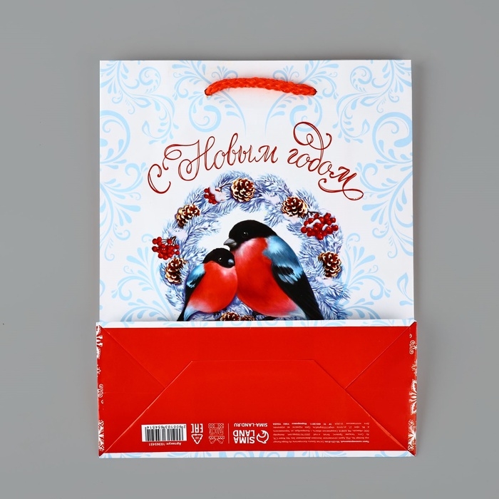 Пакет подарочный новогодний ламинированный «С Новым годом», снегири, MS 18 х 23 х 8 см, Новый год Пакет подарочный новогодний ламинированный «С Новым годом», снегири, MS 18 х 23 х 8 см, Новый год