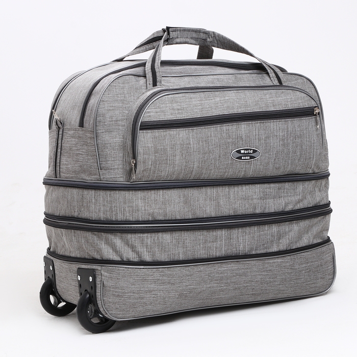 Сумка дорожная на колёсах, отдел на молнии, с увеличением, 2 наружных кармана, цвет серый Сумка дорожная на колёсах, отдел на молнии, с увеличением, 2 наружных кармана, цвет серый