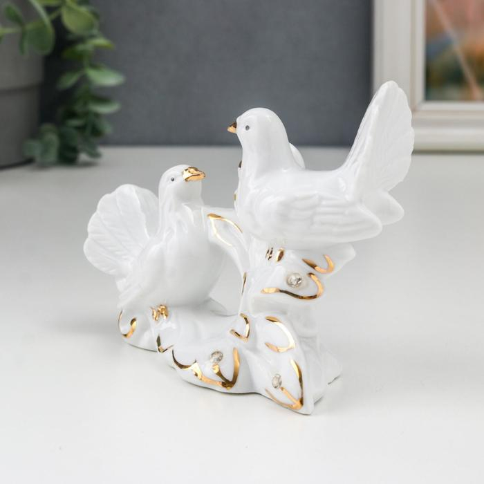 Сувенир керамика "Белые голуби на пушистой ветке" стразы 10х5,3х13 см