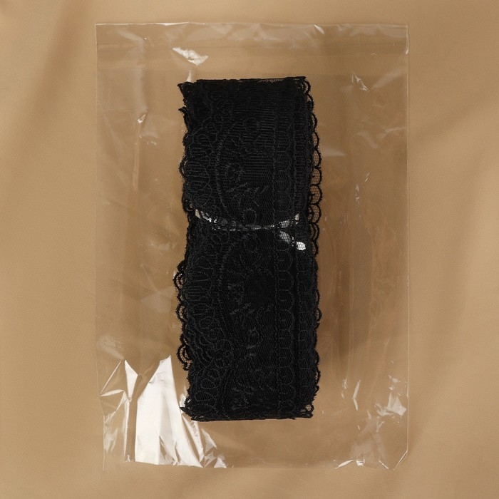 Кружево на сетке, 50 мм × 11 ± 1 м, цвет чёрный Кружево на сетке, 50 мм × 11 ± 1 м, цвет чёрный