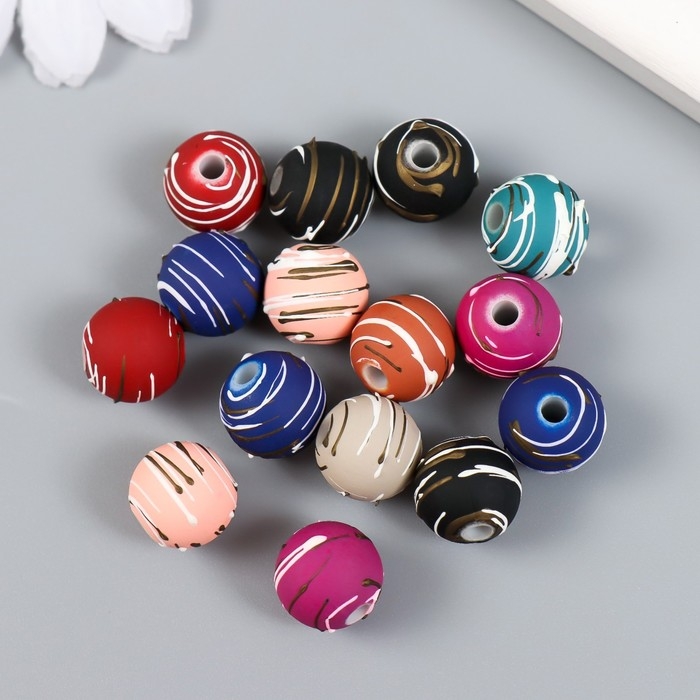 Бусины для творчества пластик Бусины для творчества пластик "Полосатые шарики" набор 15 шт МИКС 1х1х1 см