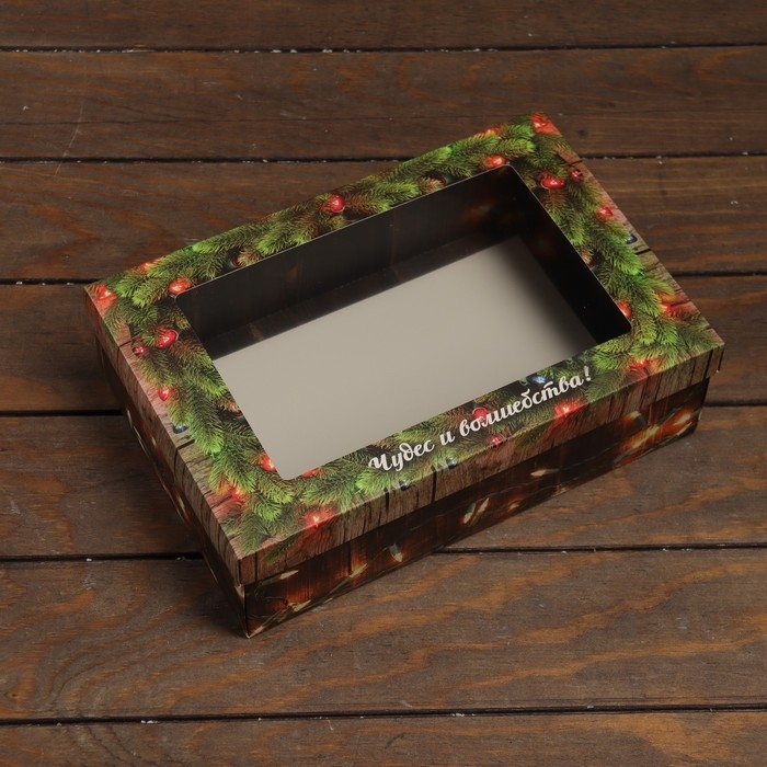 Новый год. Коробка подарочная новогодняя складная, крышка-дно , с окном Новый год. Коробка подарочная новогодняя складная, крышка-дно , с окном "Чудес и волшебства" 30 х 20 х 9 см