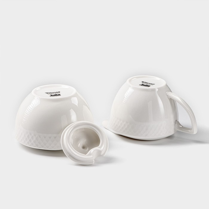 Набор фарфоровый сервировочный Wilmax &laquo;Юлия Высоцкая&raquo;, 2 предмета: сахарница 340 мл, молочник 280 мл, цвет белый