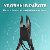 Кусачки педикюрные, с колпачком, изогнутое лезвие, 10,5 см, длина лезвия - 15 мм, цвет чёрный