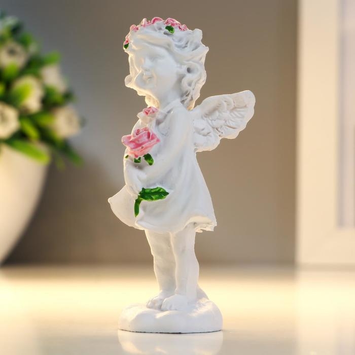 Сувенир полистоун Сувенир полистоун "Ангел-девочка в розовом венке с розой" МИКС 7,8х3,8х2,5 см