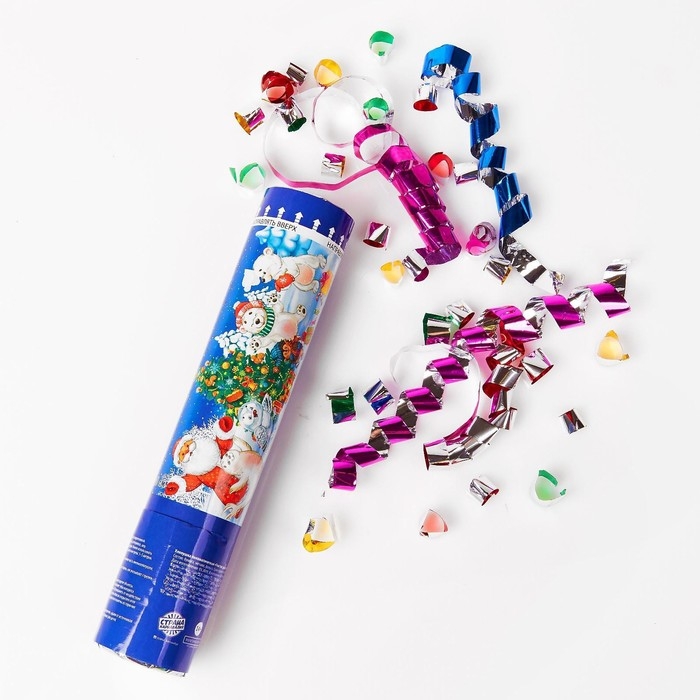 Новогодняя хлопушка пневматическая «Счастья, радости, веселья» мишки, фольга-серпантин, 20 см Новогодняя хлопушка пневматическая «Счастья, радости, веселья» мишки, фольга-серпантин, 20 см