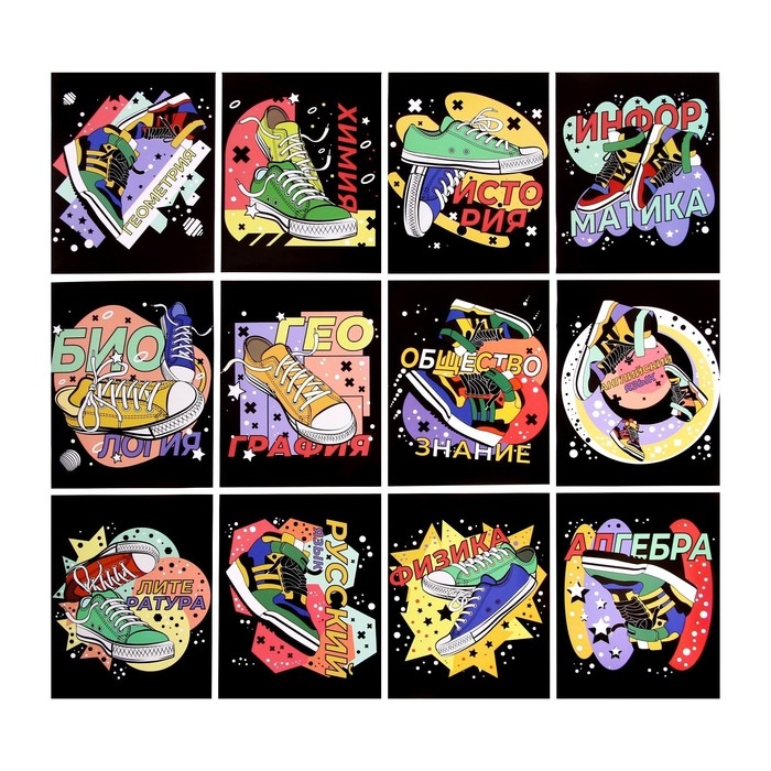 Комплект предметных тетрадей Calligrata TOP  Комплект предметных тетрадей Calligrata TOP "Кеды", 48 листов, 12 предметов, со справочным материалом, обложка мелованный картон, глянцевая ламинация, блок офсет