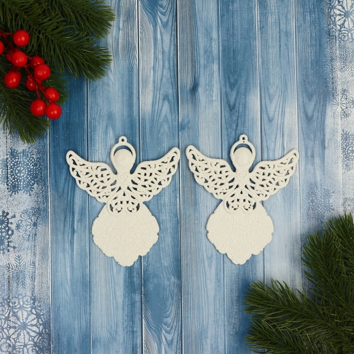 Украшение ёлочное Украшение ёлочное "Ангелочек люкс" (набор 2 шт) 9х11 см, белый